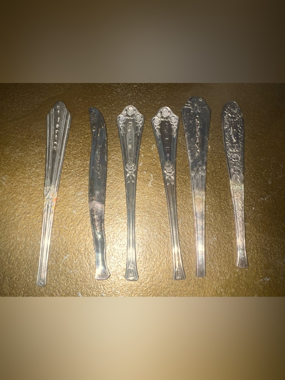 Mixed Vintage Silverplate Herb Stakes Butter Spreaders - Set of 6